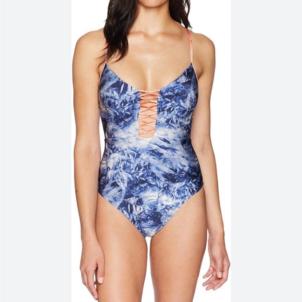 Lucky Brand Blue and White Tie-Dye One-Piece Swimsuit